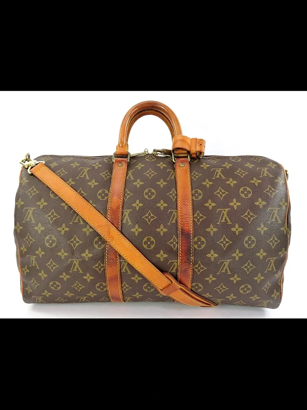 Louis Vuitton Brown Monogram Duffel with Tan Leather Strap